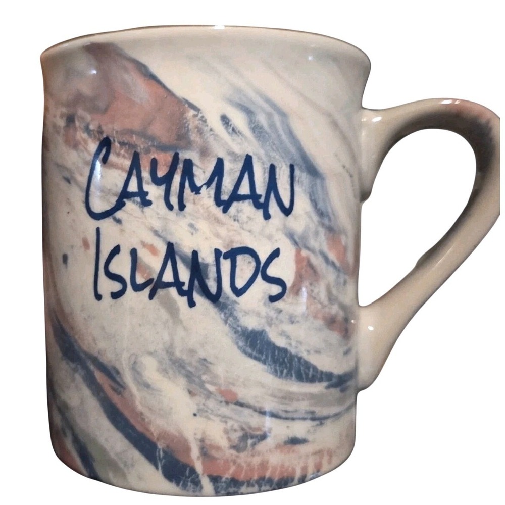 Blue Cayman Islands Coffee Mug 16 oz Marbled Vintage Ceramic Souvenir Cup